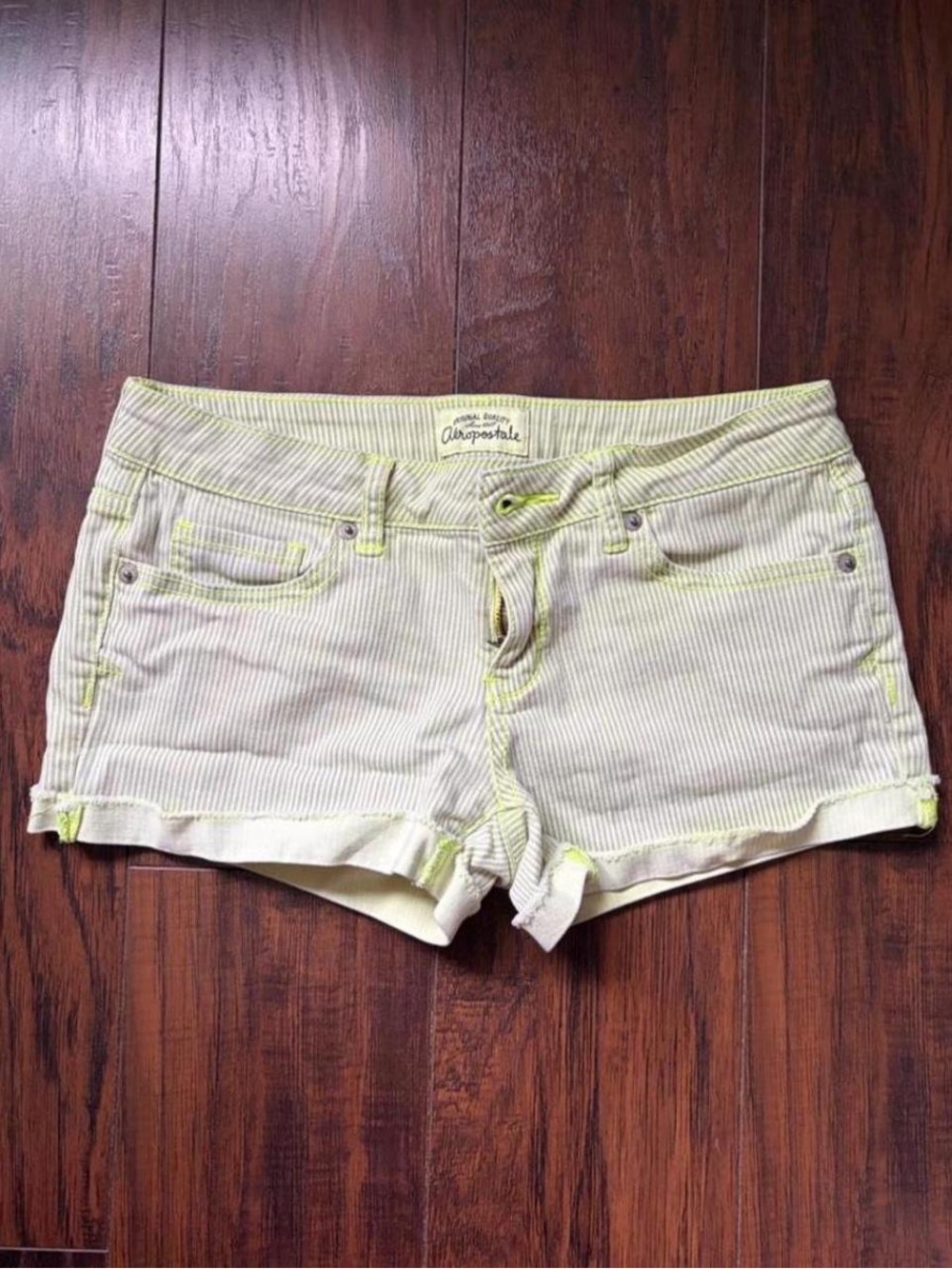 Y2K Aeropostale Yellow-Striped Denim Shortalls